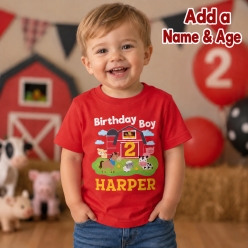 Farm Birthday Personalized Age Red Shirt